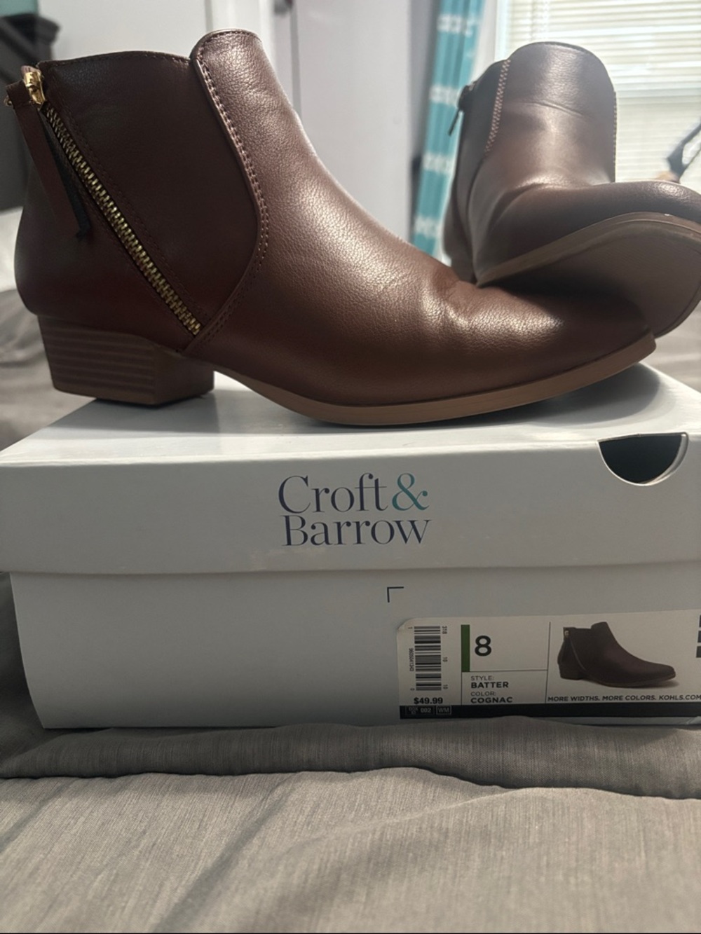 croft & barrow Batter Side-Zip Women's Ankle Boot in Cognac(brown)